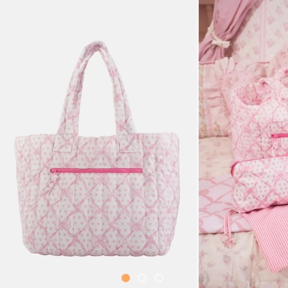 Roller Rabbit x Loveshackfancy Baby Bow Hearts Large Quilted Tote Purse Bag NWT - Picture 1 of 6